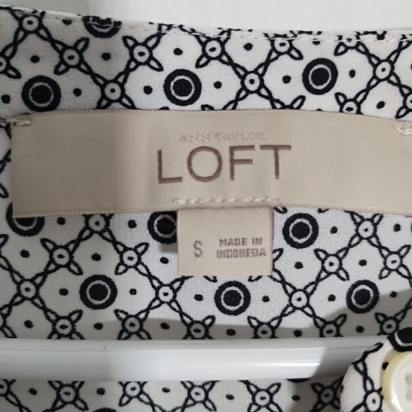 LOFT Black White Half Button Down Blouse Women's Small Boho Tunic Top - Picture 2 of 11